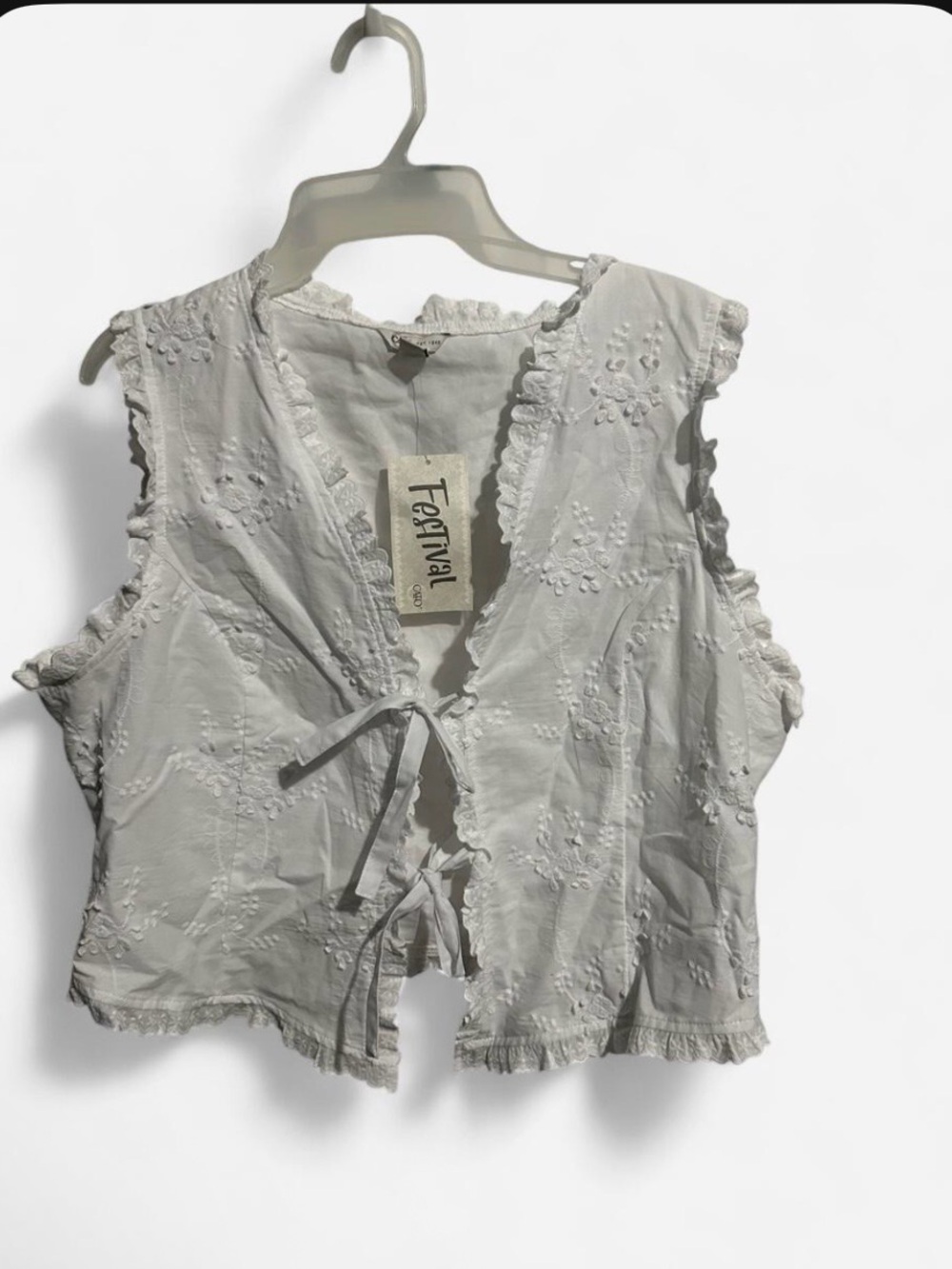 Cato White Embroidered Tie-Front Camisole